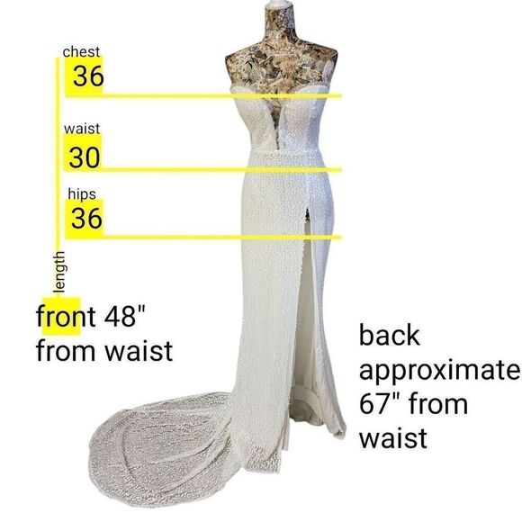 Formal Dress White Sparkle Sequin Mermaid Sweetheart Split Long Maxi Gown Train - Picture 8 of 11